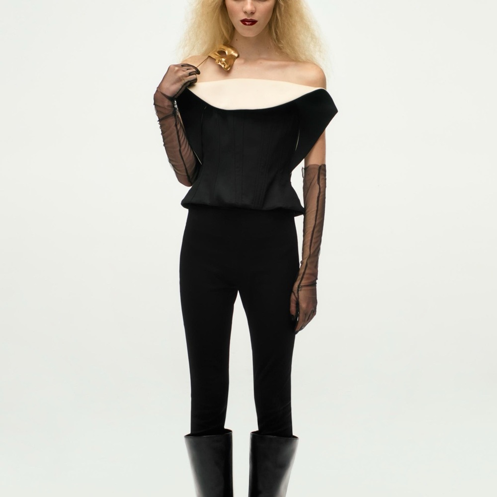 NWT Zara ZW Collection Black and White Strapless Sculptural Corset Top